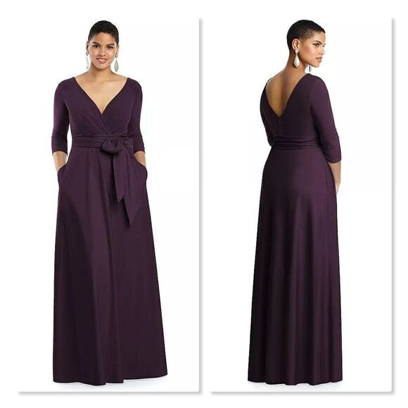 ✨ ALFRED SUNG ✨ 3/4 Sleeve Draped Full Skirt Gown - [Size 14, Purple] - Picture 1 of 15